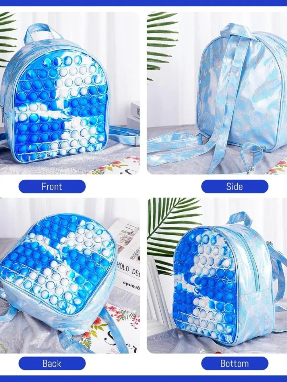 Blue Pop It Fidget Backpack Kids Silicone Bubble Backpack 10